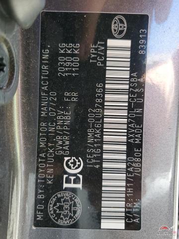 4T1G11AK6LU978366 2020 TOYOTA CAMRY photo no. 12
