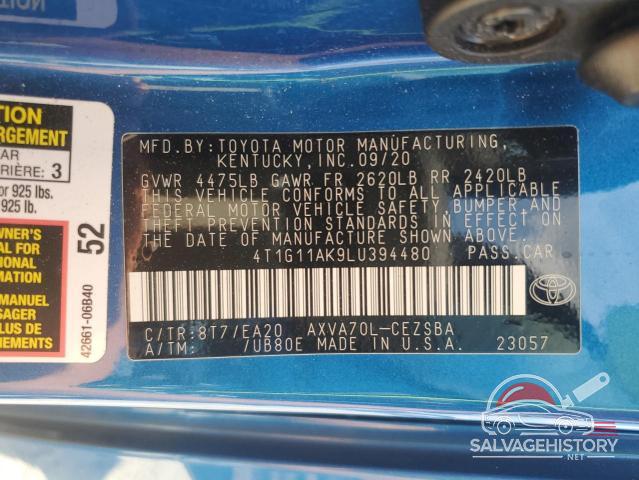 4T1G11AK9LU394480 2020 TOYOTA CAMRY photo no. 12