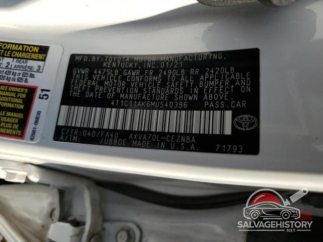 4T1C11AK6MU540396 2021 TOYOTA CAMRY photo no. 12