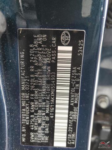 4T1G11AKXMU554903 2021 TOYOTA CAMRY photo no. 12