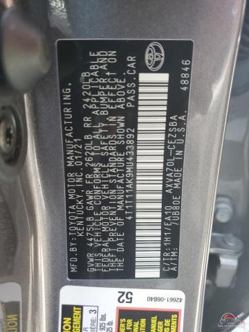 4T1T11AK9MU433892 2021 TOYOTA CAMRY photo no. 12