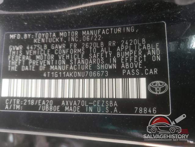 4T1G11AK0NU706673 2022 TOYOTA CAMRY photo no. 12