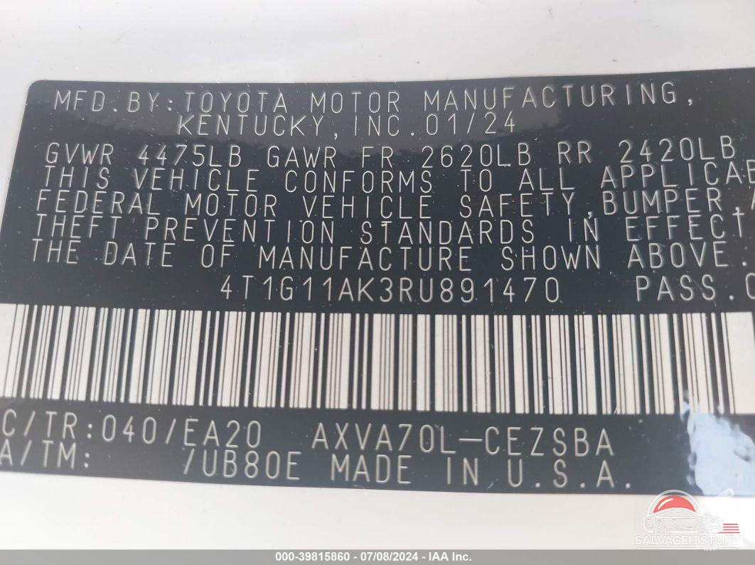 4T1G11AK3RU891470 2024 TOYOTA CAMRY photo no. 9