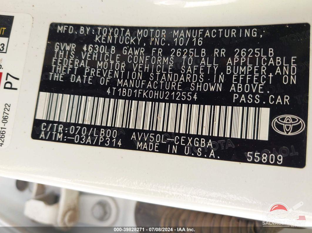 4T1BD1FK0HU212554 2017 TOYOTA CAMRY HYBRID photo no. 9