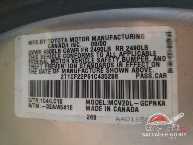 2T1CF22P61C435288 2001 TOYOTA CAMRY SOLA photo no. 12