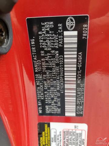 4T1CA30P94U011033 2004 TOYOTA CAMRY SOLA photo no. 13