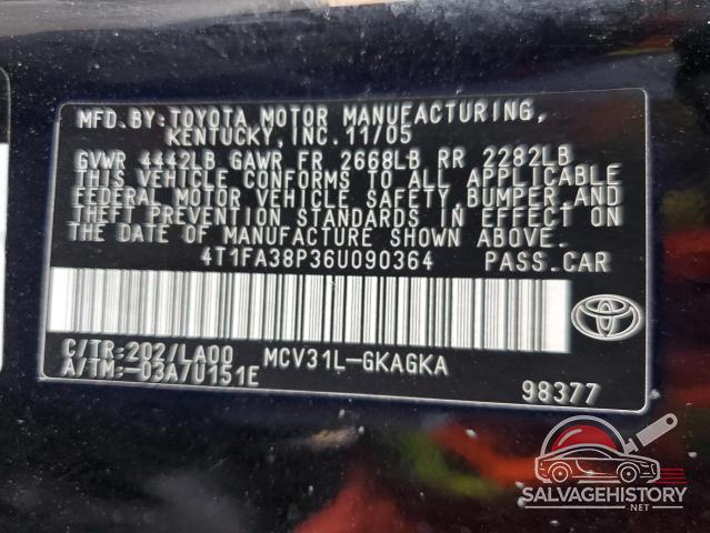 4T1FA38P36U090364 2006 TOYOTA CAMRY SOLA photo no. 12