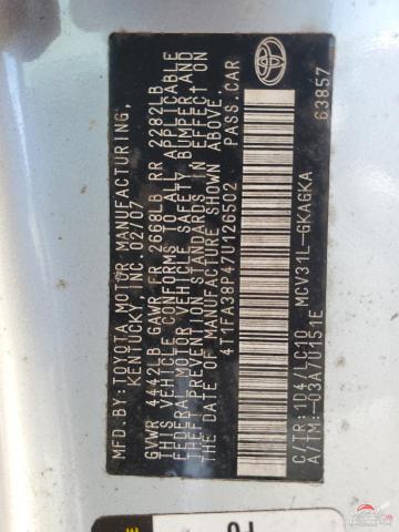 4T1FA38P47U126502 2007 TOYOTA CAMRY SOLA photo no. 12