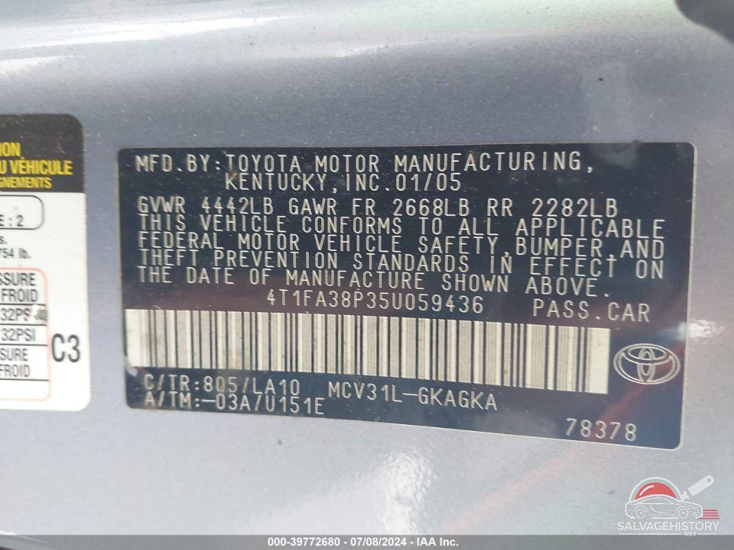 4T1FA38P35U059436 2005 TOYOTA CAMRY SOLARA photo no. 9