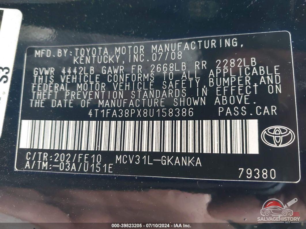 4T1FA38PX8U158386 2008 TOYOTA CAMRY SOLARA photo no. 9