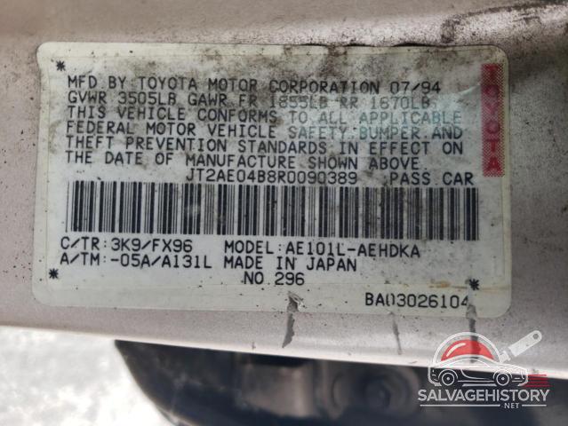 JT2AE04B8R0090389 1994 TOYOTA COROLLA photo no. 12