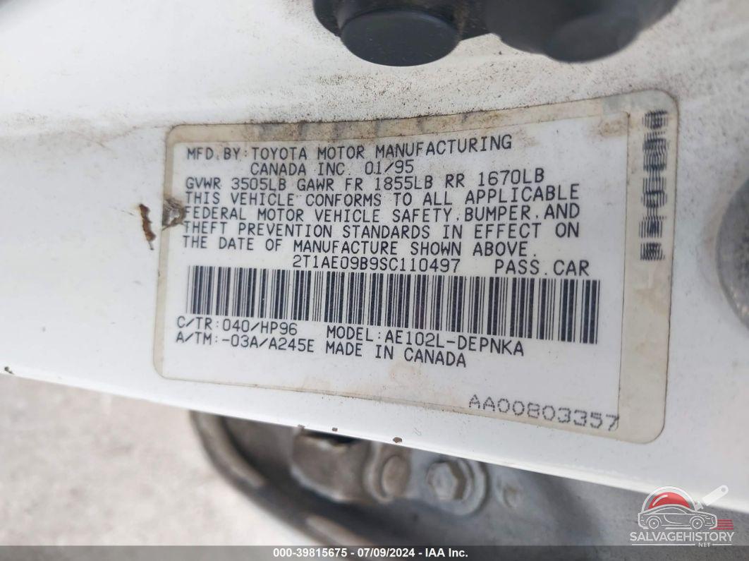 2T1AE09B9SC110497 1995 TOYOTA COROLLA photo no. 9
