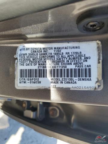 2T1BR38E33C111250 2003 TOYOTA COROLLA photo no. 12