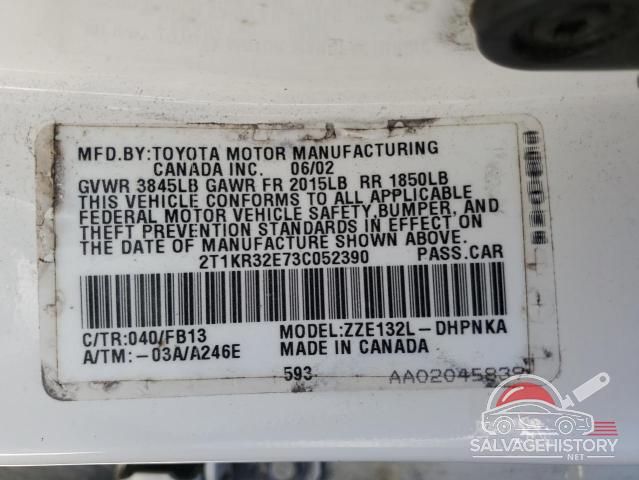 2T1KR32E73C052390 2003 TOYOTA COROLLA photo no. 12