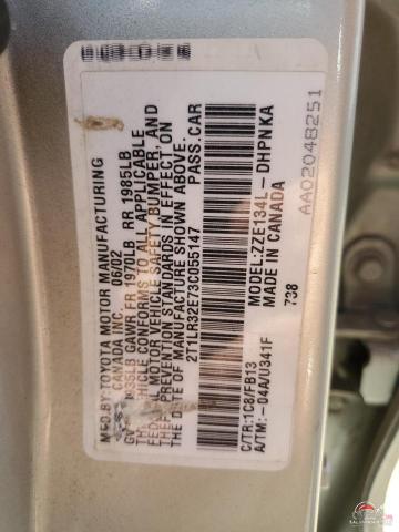 2T1LR32E73C055147 2003 TOYOTA COROLLA photo no. 12