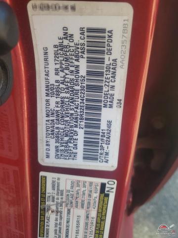 2T1BR32E34C230152 2004 TOYOTA COROLLA photo no. 12