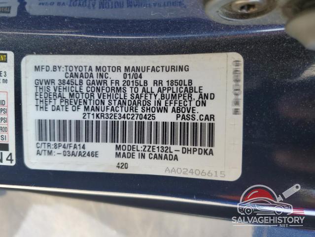 2T1KR32E34C270425 2004 TOYOTA COROLLA photo no. 12