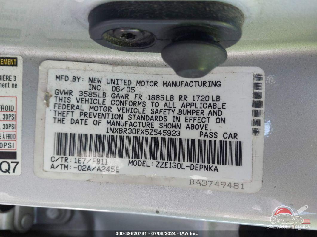 1NXBR30EX5Z545923 2005 TOYOTA COROLLA photo no. 9