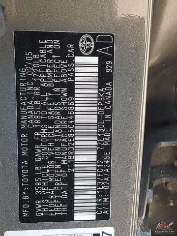 2T1BR32E85C446869 2005 TOYOTA COROLLA photo no. 12