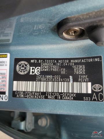 2T1BR32EX5C841393 2005 TOYOTA COROLLA photo no. 12