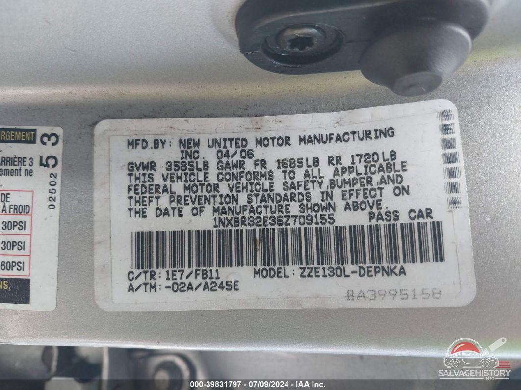 1NXBR32E36Z709155 2006 TOYOTA COROLLA photo no. 9