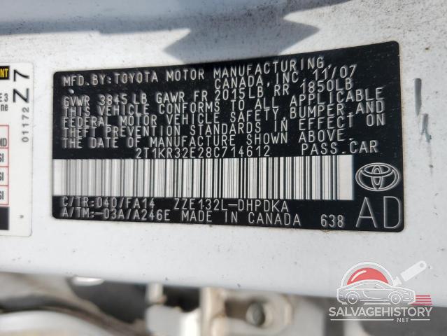 2T1KR32E28C714612 2008 TOYOTA COROLLA photo no. 12