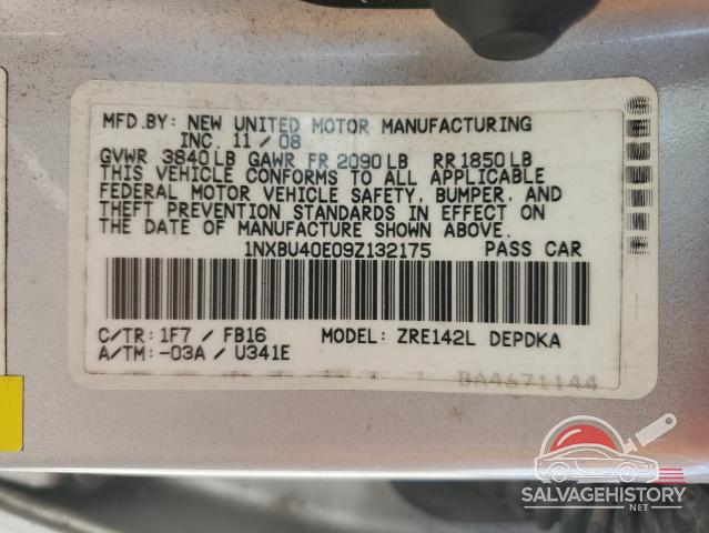 1NXBU40E09Z132175 2009 TOYOTA COROLLA photo no. 12