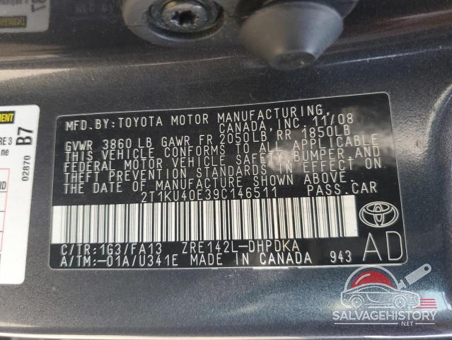 2T1KU40E39C146511 2009 TOYOTA COROLLA photo no. 12
