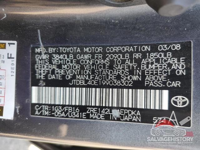 JTDBL40E199038302 2009 TOYOTA COROLLA photo no. 12