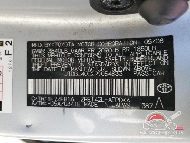 JTDBL40E299054833 2009 TOYOTA COROLLA photo no. 12