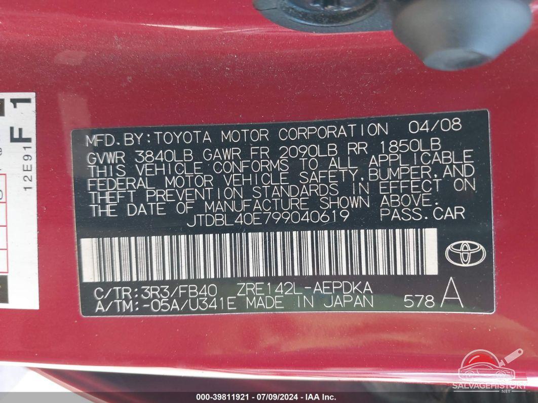 JTDBL40E799040619 2009 TOYOTA COROLLA photo no. 9