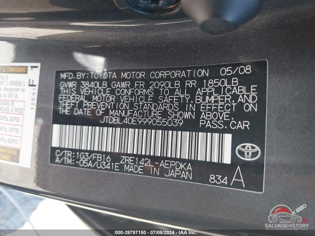 JTDBL40E999055039 2009 TOYOTA COROLLA photo no. 9