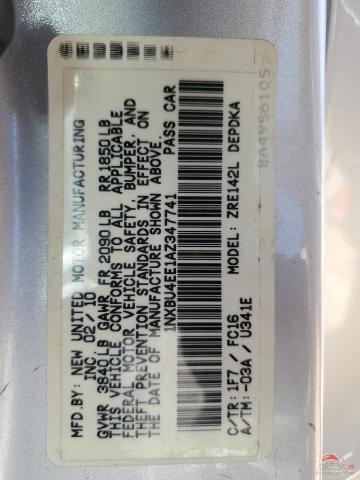 1NXBU4EE1AZ347741 2010 TOYOTA COROLLA photo no. 12