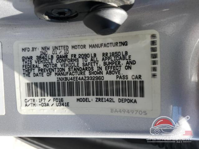1NXBU4EE4AZ332960 2010 TOYOTA COROLLA photo no. 12