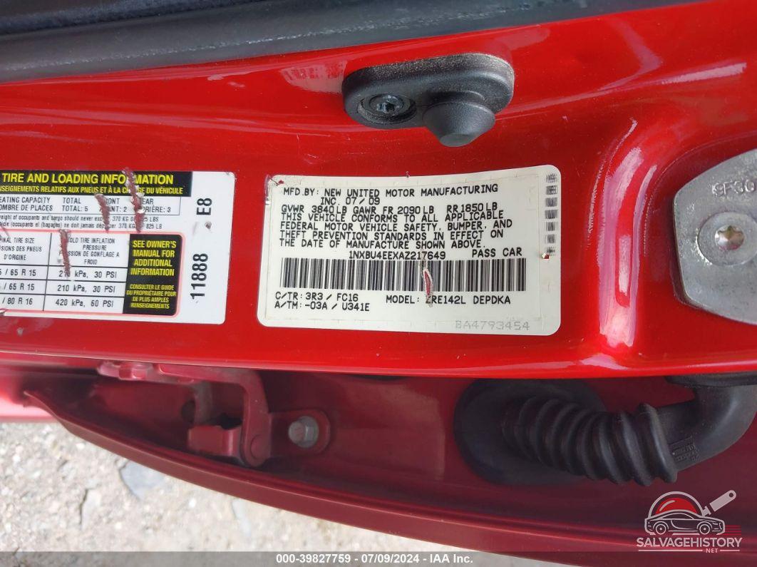 1NXBU4EEXAZ217649 2010 TOYOTA COROLLA photo no. 9