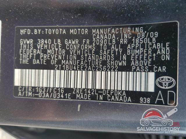 2T1BU4EE2AC256222 2010 TOYOTA COROLLA photo no. 12