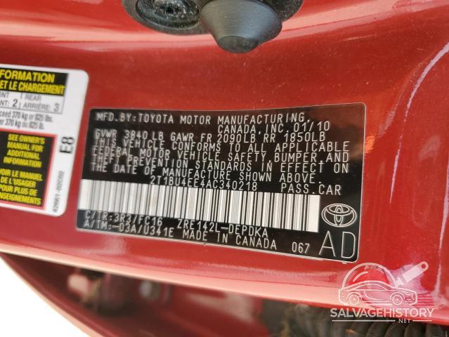 2T1BU4EE4AC340218 2010 TOYOTA COROLLA photo no. 12