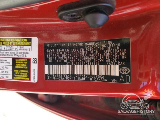 2T1BU4EE5AC333326 2010 TOYOTA COROLLA photo no. 12
