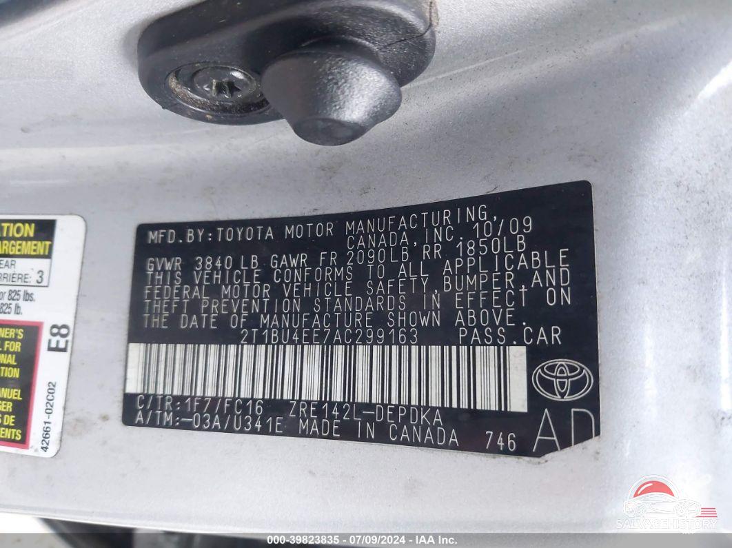 2T1BU4EE7AC299163 2010 TOYOTA COROLLA photo no. 9