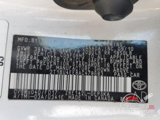 2T1BU4EE8AC478683 2010 TOYOTA COROLLA photo no. 12