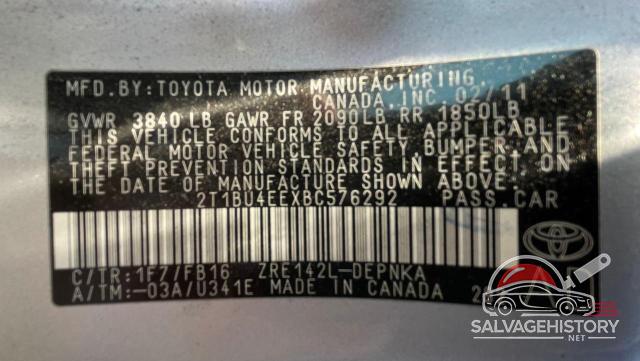 2T1BU4EEXBC576292 2011 TOYOTA COROLLA photo no. 10
