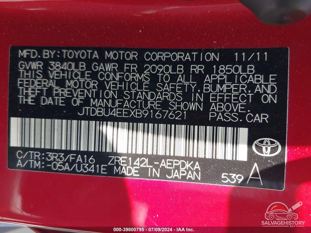 JTDBU4EEXB9167621 2011 TOYOTA COROLLA photo no. 9