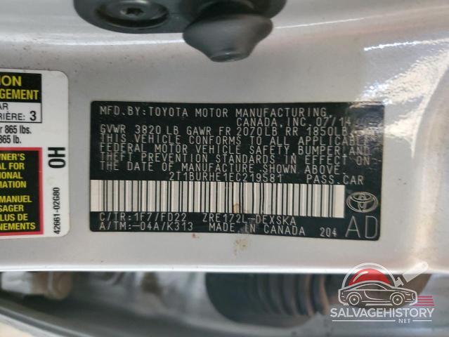 2T1BURHE1EC219581 2014 TOYOTA COROLLA photo no. 12