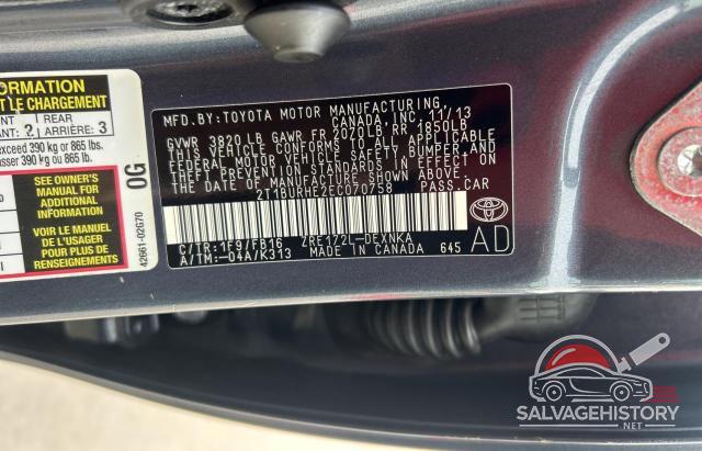 2T1BURHE2EC070758 2014 TOYOTA COROLLA photo no. 10