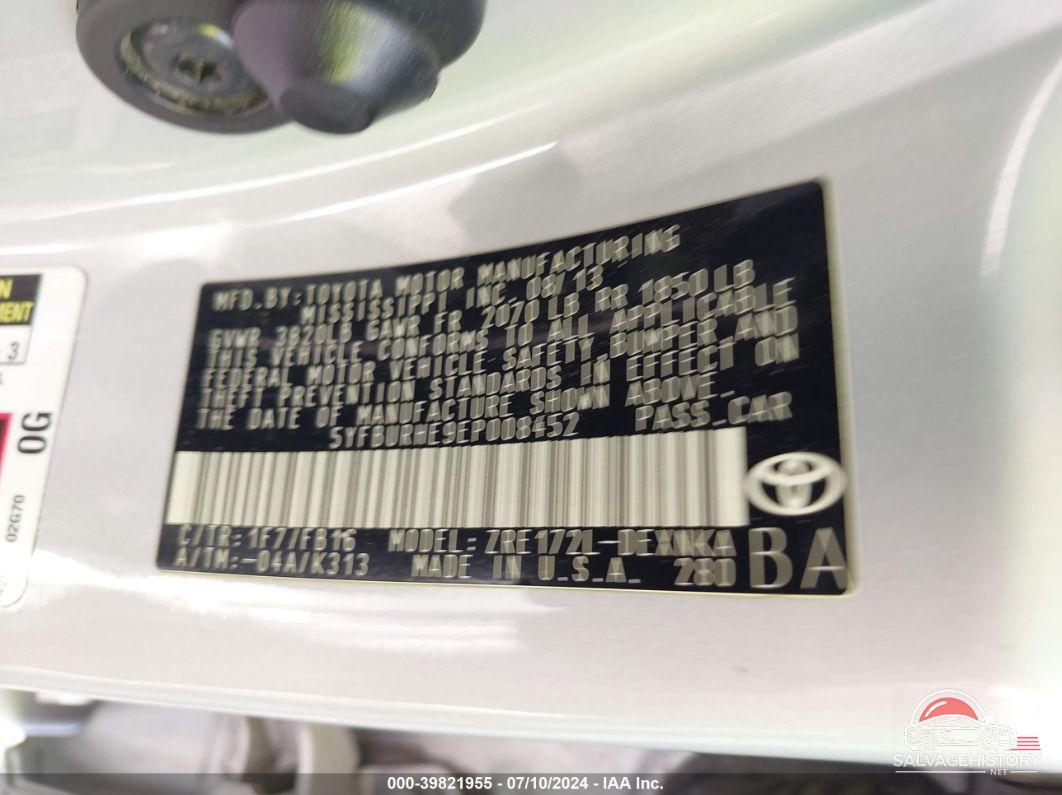 5YFBURHE9EP008452 2014 TOYOTA COROLLA photo no. 9