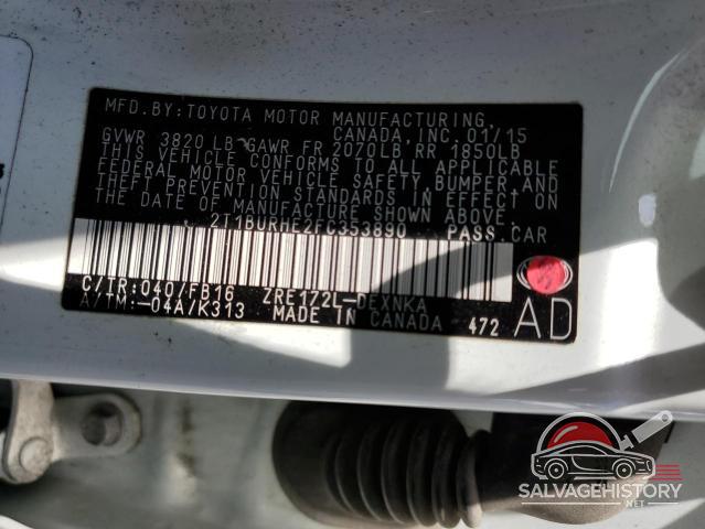 2T1BURHE2FC353890 2015 TOYOTA COROLLA photo no. 12