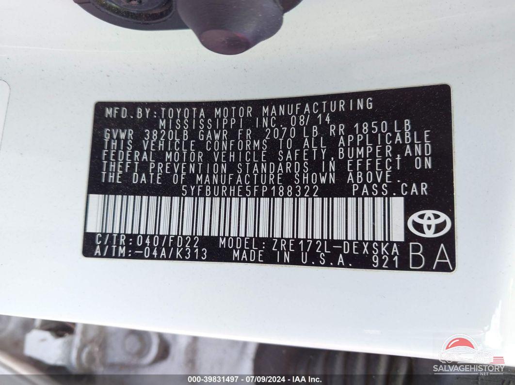 5YFBURHE5FP188322 2015 TOYOTA COROLLA photo no. 9