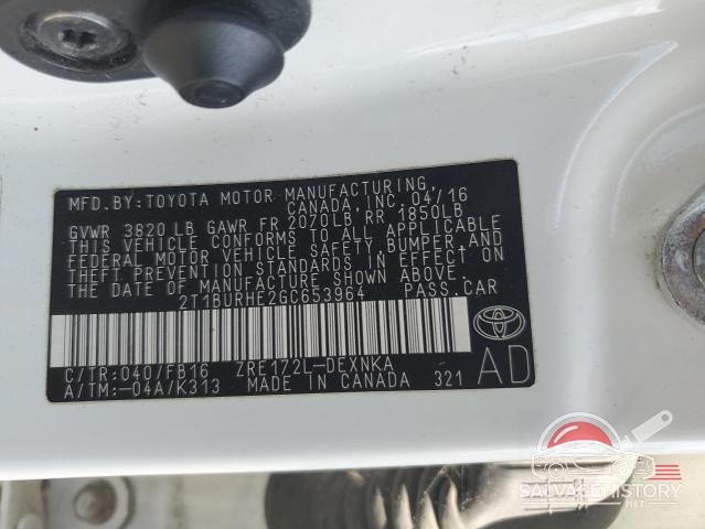 2T1BURHE2GC653964 2016 TOYOTA COROLLA photo no. 12