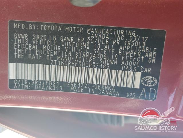 2T1BURHE5HC867185 2017 TOYOTA COROLLA photo no. 12