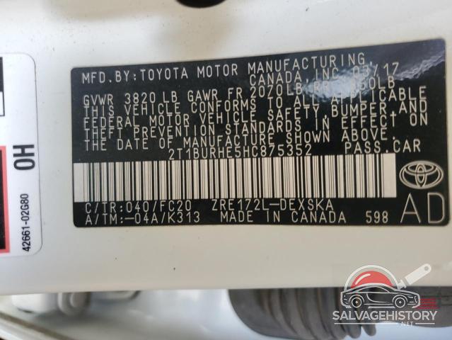2T1BURHE5HC875352 2017 TOYOTA COROLLA photo no. 12